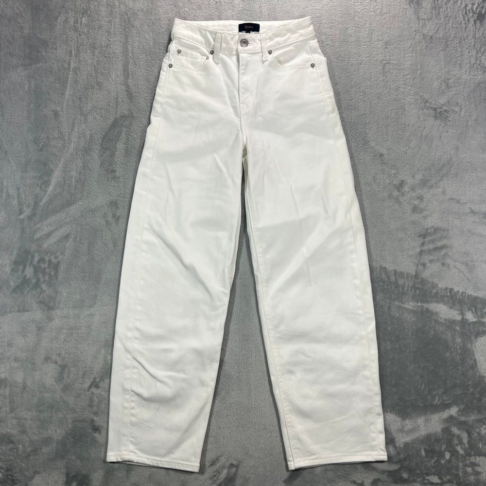 QUINCE Bella Stretch Barrel Jeans Womens 24 Ghost White High Rise Solid Denim